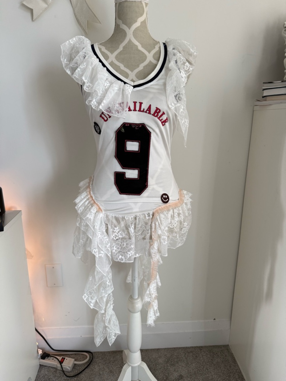 White Lace Trim Athletic-Style Women’s Blouse with Number 9